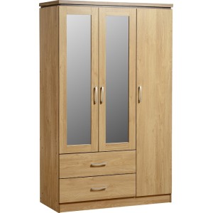 Charles 3 Door 2 Drawer Mirrored Wardrobe in Oak