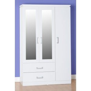 Charles 3 Door 2 Drawer Mirrored Wardrobe in White